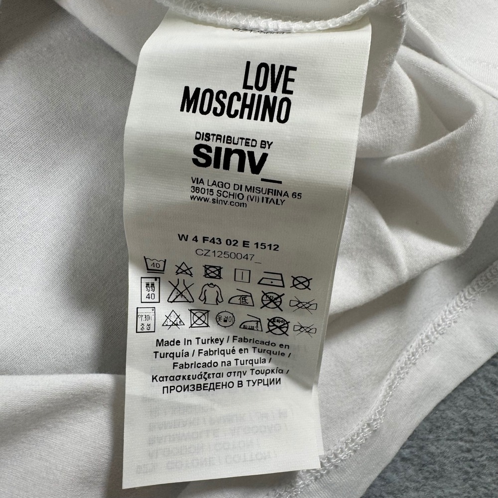 Y2K Love Moschino T-Shirt Women White Rainbow Logo Long Sleeve Top Size 2 - Picture 6 of 8